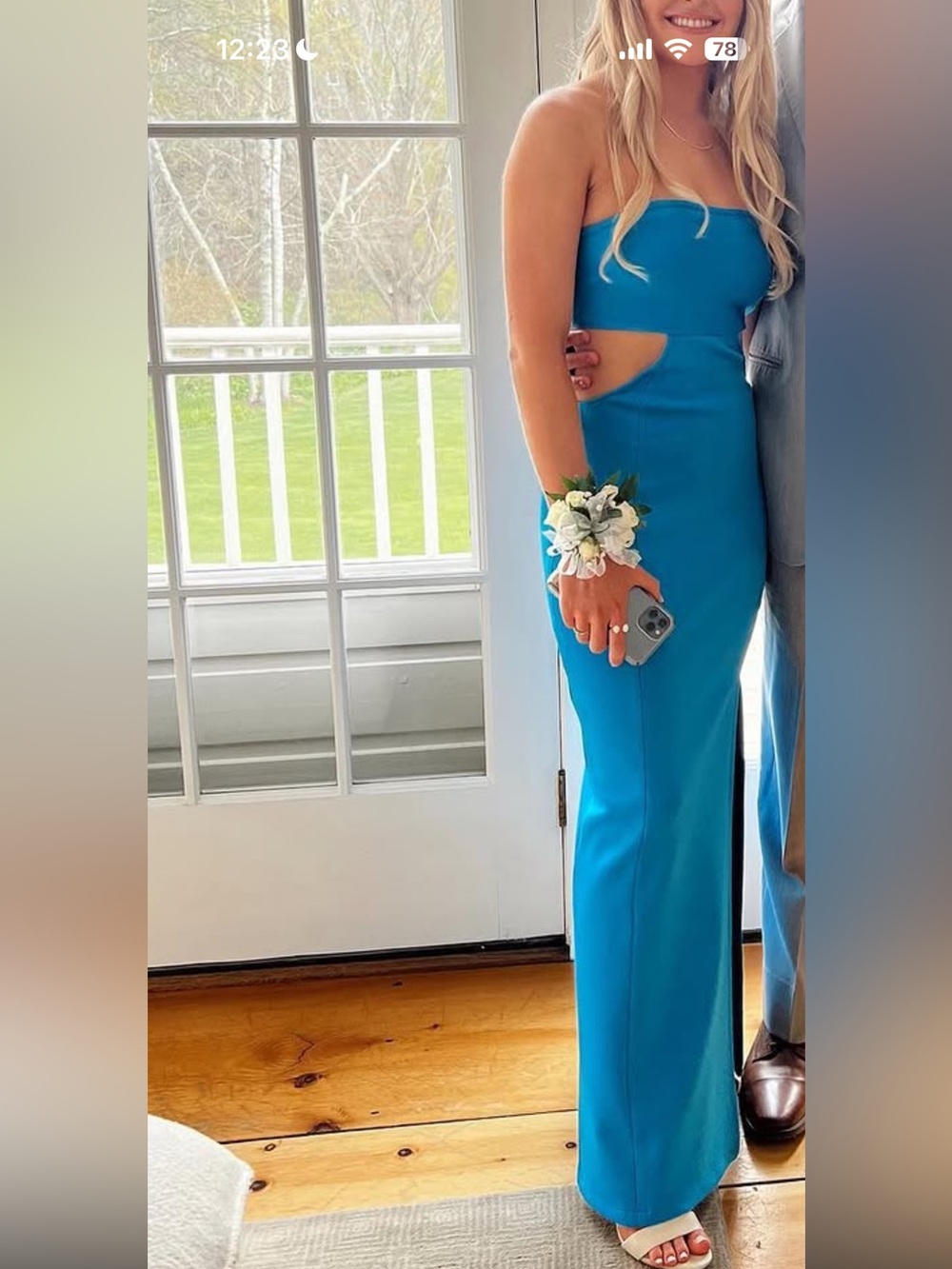 Strapless Cutout Prom Dress in Vibrant Teal Blue